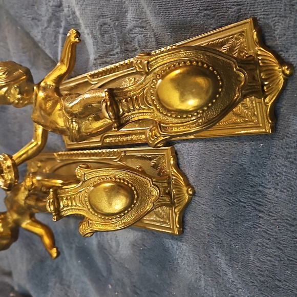 Lancini Italian Antique Brass Cherub Wall Sconce Candle Holders - Picture 7 of 11